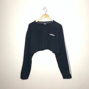 Adidas 3 Stripe Crop Cut Off Top Long Sleeve Large